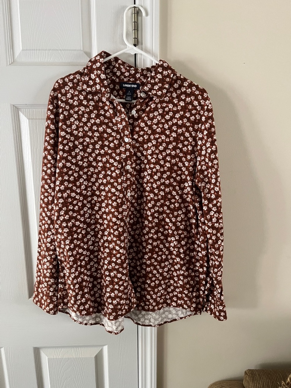 Lands' End Rust Brown Floral Button-Down Shirt